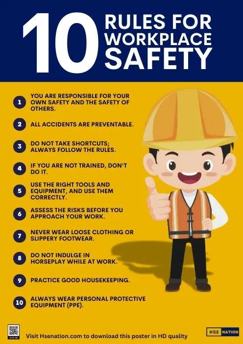 10 Rules For Workplace Safety - Safety Poster