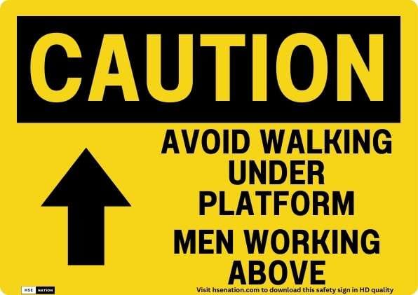 Caution Avoid Walking Under Platform Men Working Above