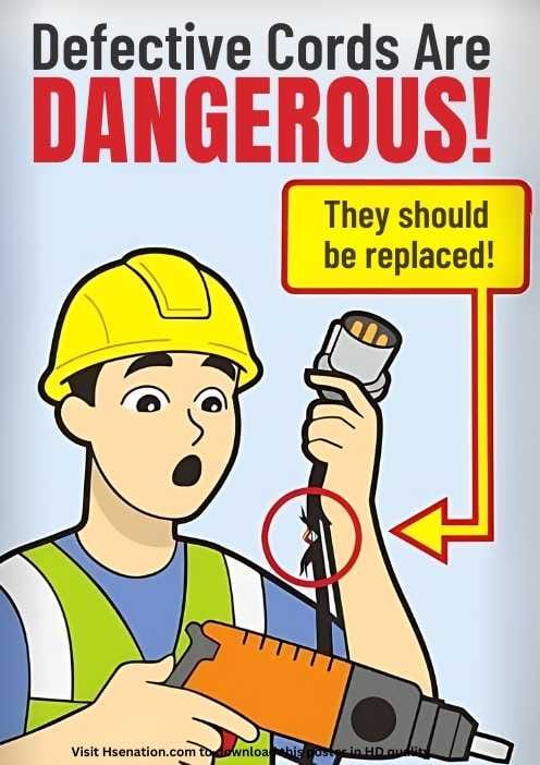 Defective Cords Are Dangerous! They Should Be Replaced! - Safety Poster