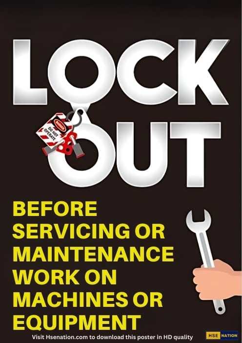 Lock Out Before Servicing Or Maintenance Work On Machines Or Equipment - Safety Poster