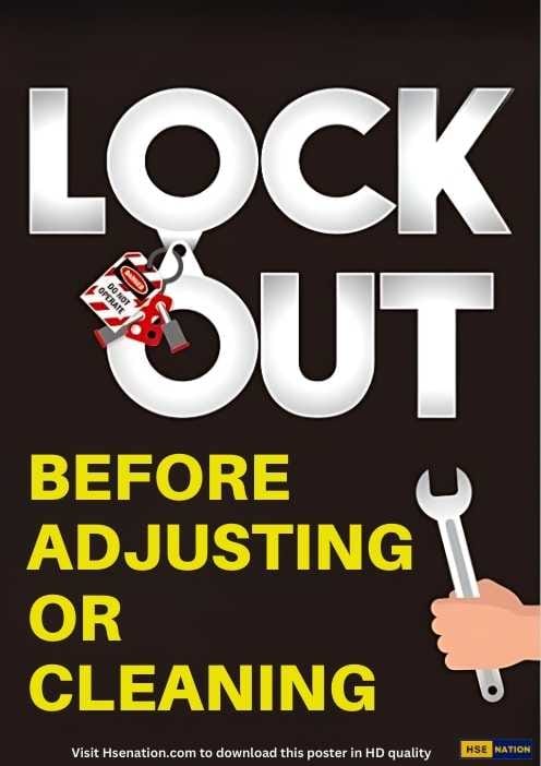 Lock Out Before Adjusting Or Cleaning - Safety Poster