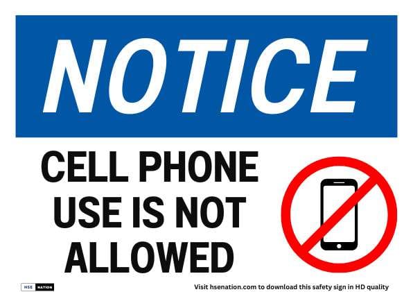 Notice Sign Cell Phone Use Is Not Allowed