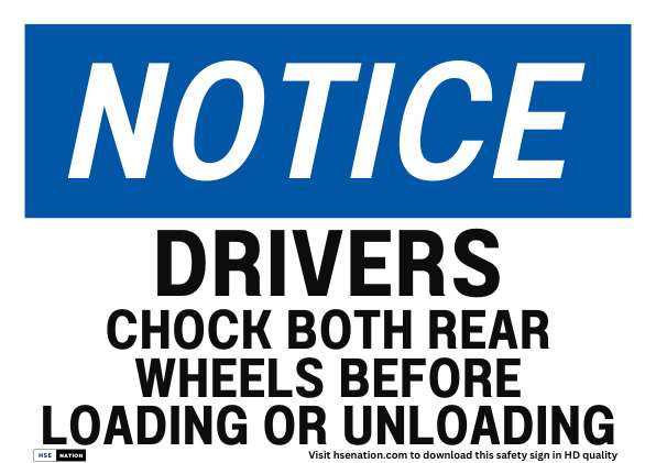 Notice Sign Drivers Chock both Rear Wheels before Loading or Unloading