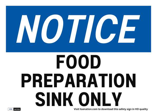 Notice Sign Food Preparation Sink Only