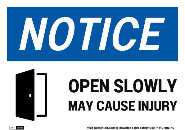 Notice Sign Open Slowly May Cause Injury