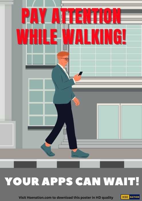 Pay Attention While Walking! Your Apps Can Wait - Safety Poster