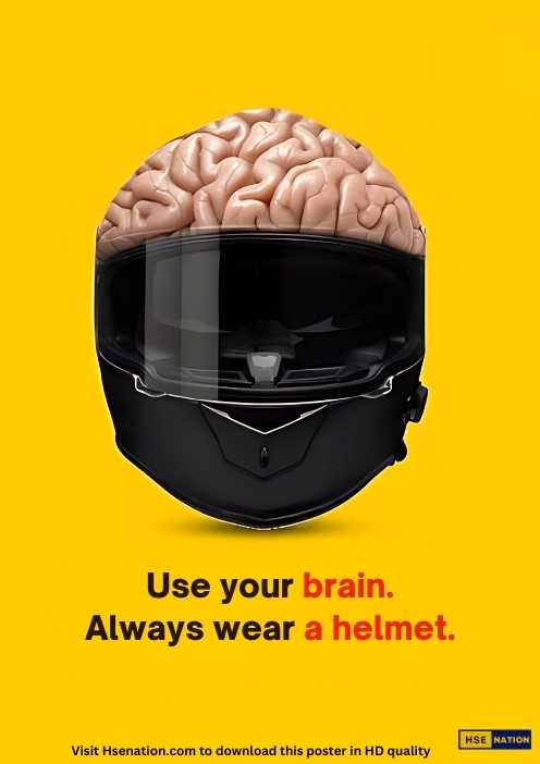 Use Your Brain. Always Wear A Helmet - Safety Poster