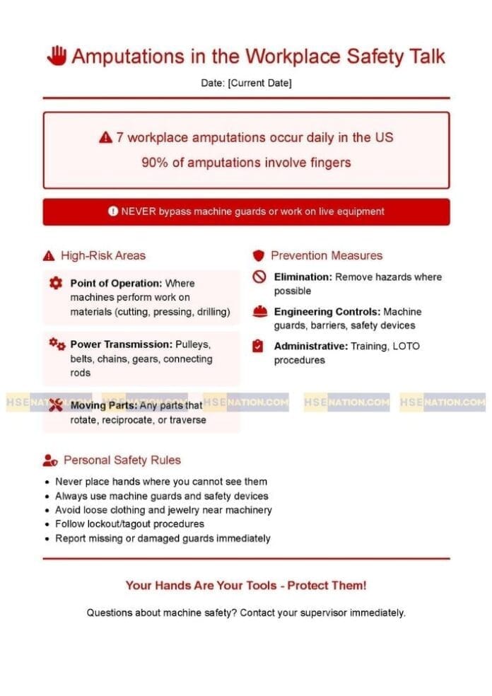 Amputations Osha Amputations in the Workplace Safety Toolbox Talk - Download | HSENation
