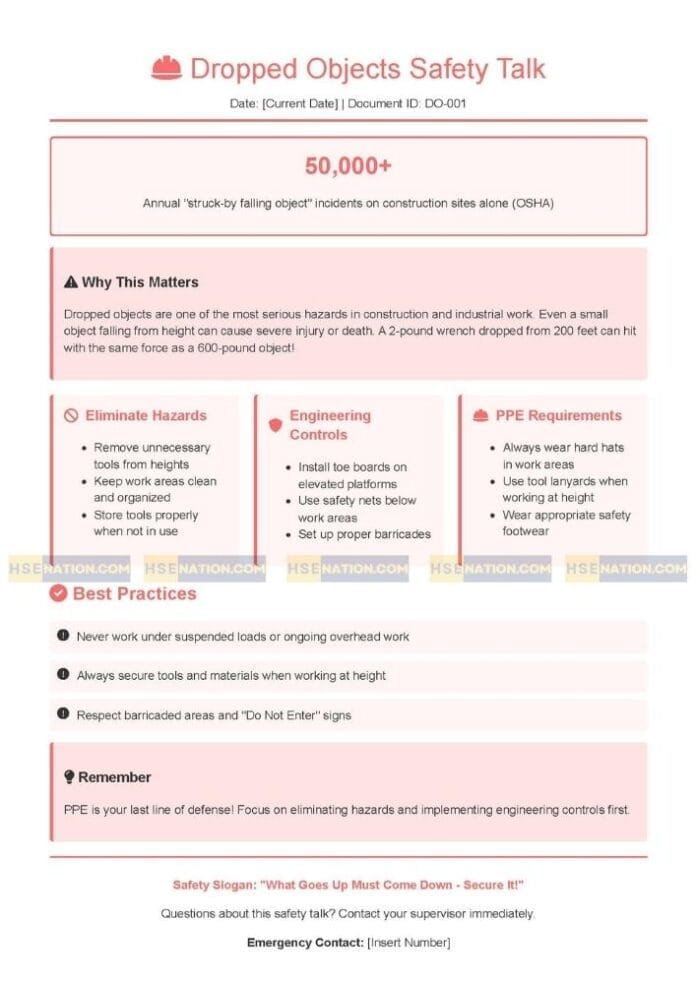 Drop Object Checklist Dropped Objects Safety Toolbox Talk - Download | HSENation