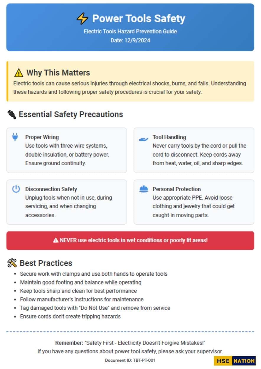 Power Tools Safety Talk