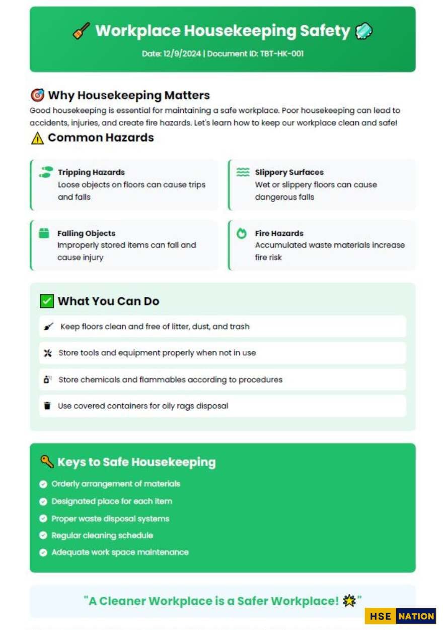 Workplace Housekeeping Safety Talk